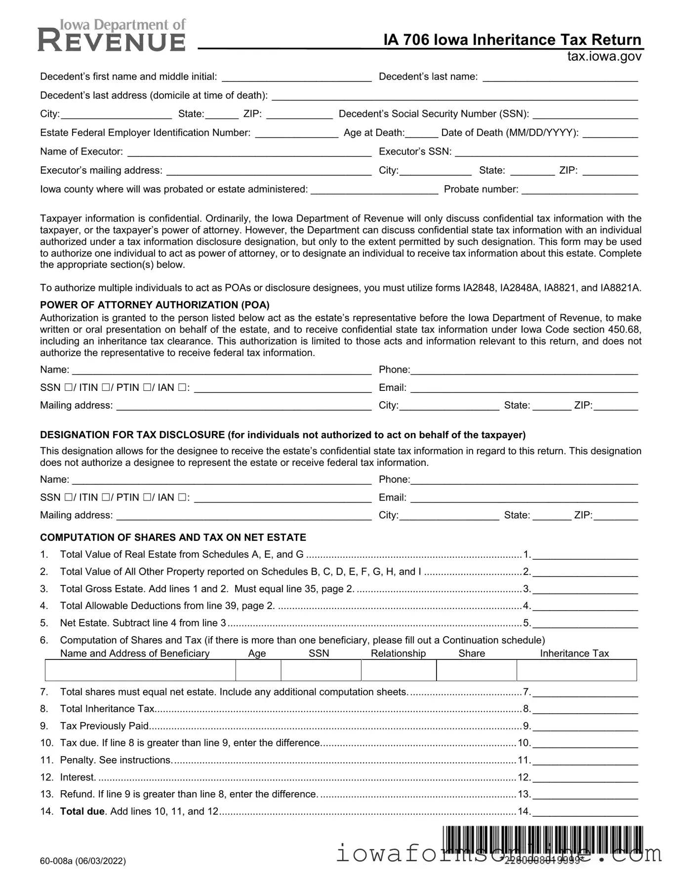 Fill a Valid Ia 706 Iowa Template