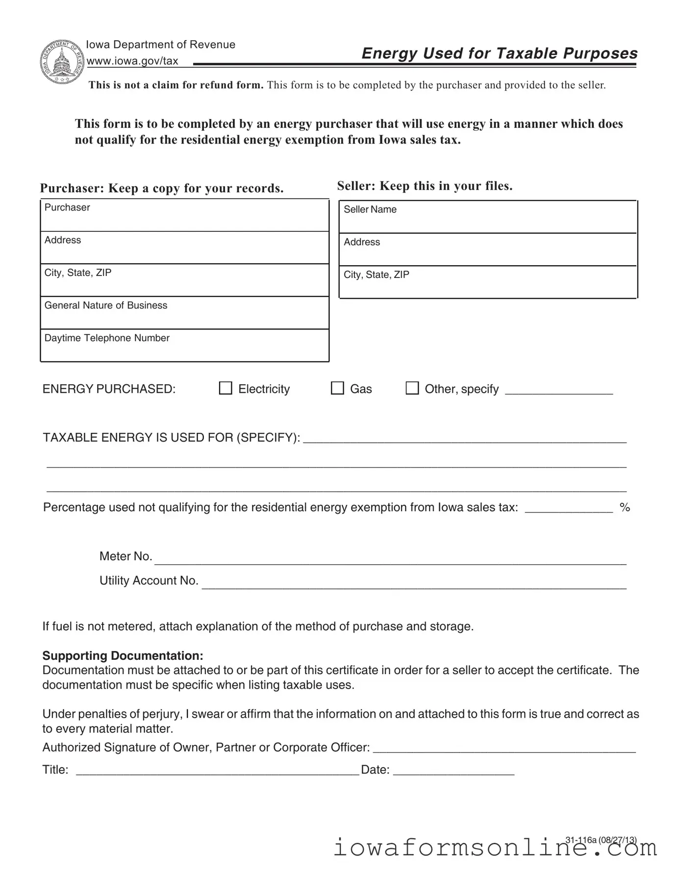 Fill a Valid Iowa 31 116A Template