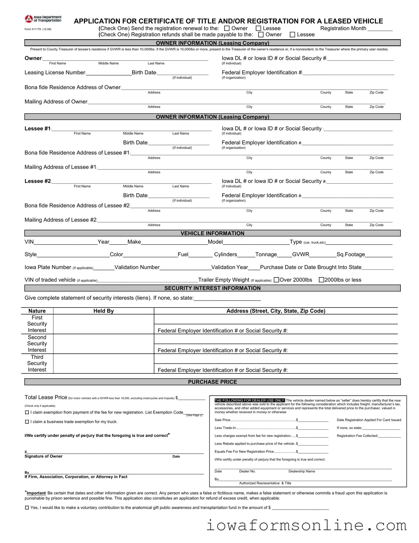 Fill a Valid Iowa 411179 Template