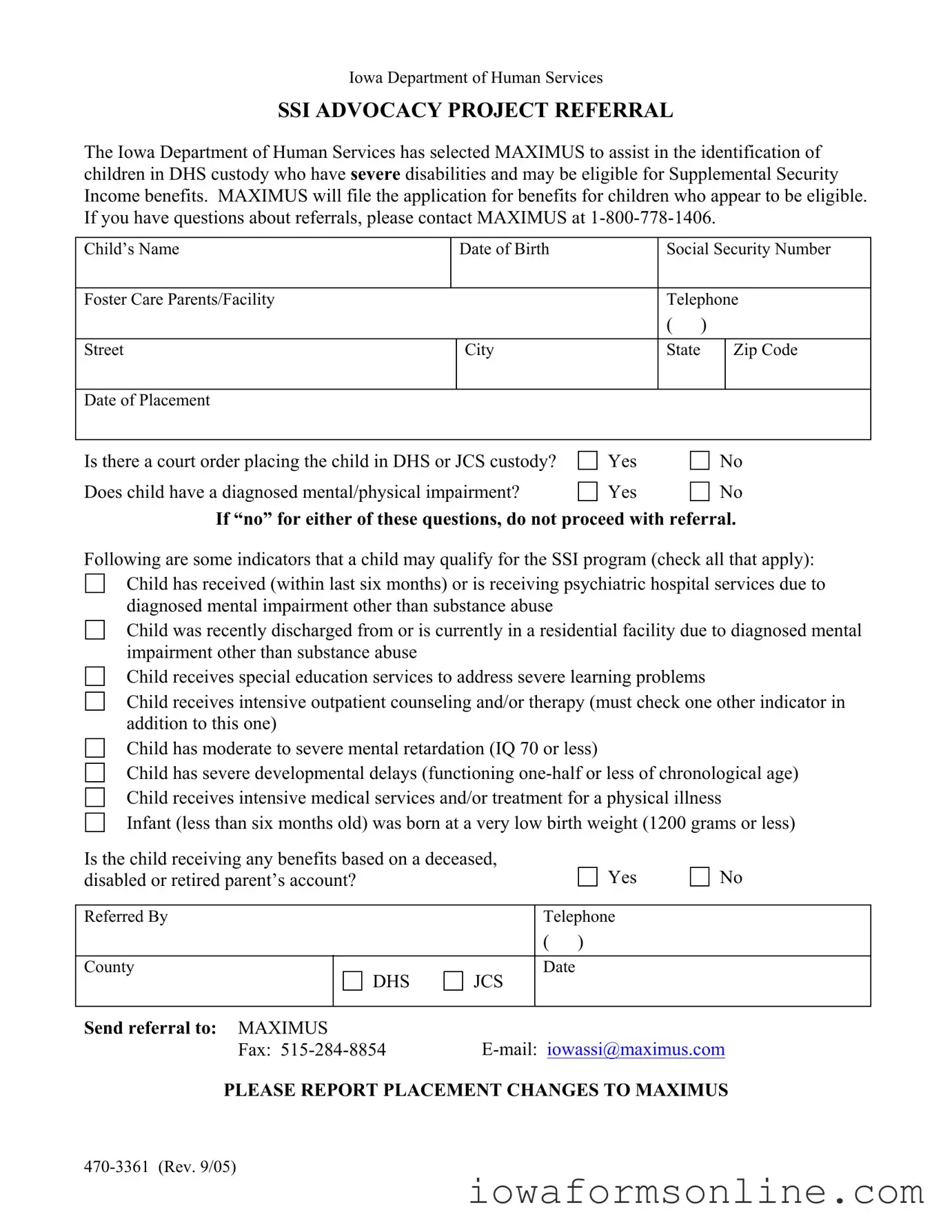 Fill a Valid Iowa 470 3361 Template
