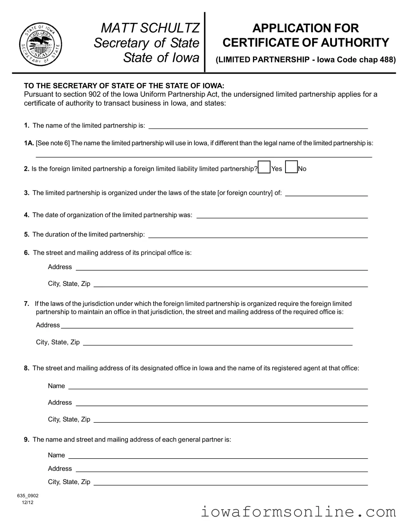 Fill a Valid Iowa 635 0902 Template