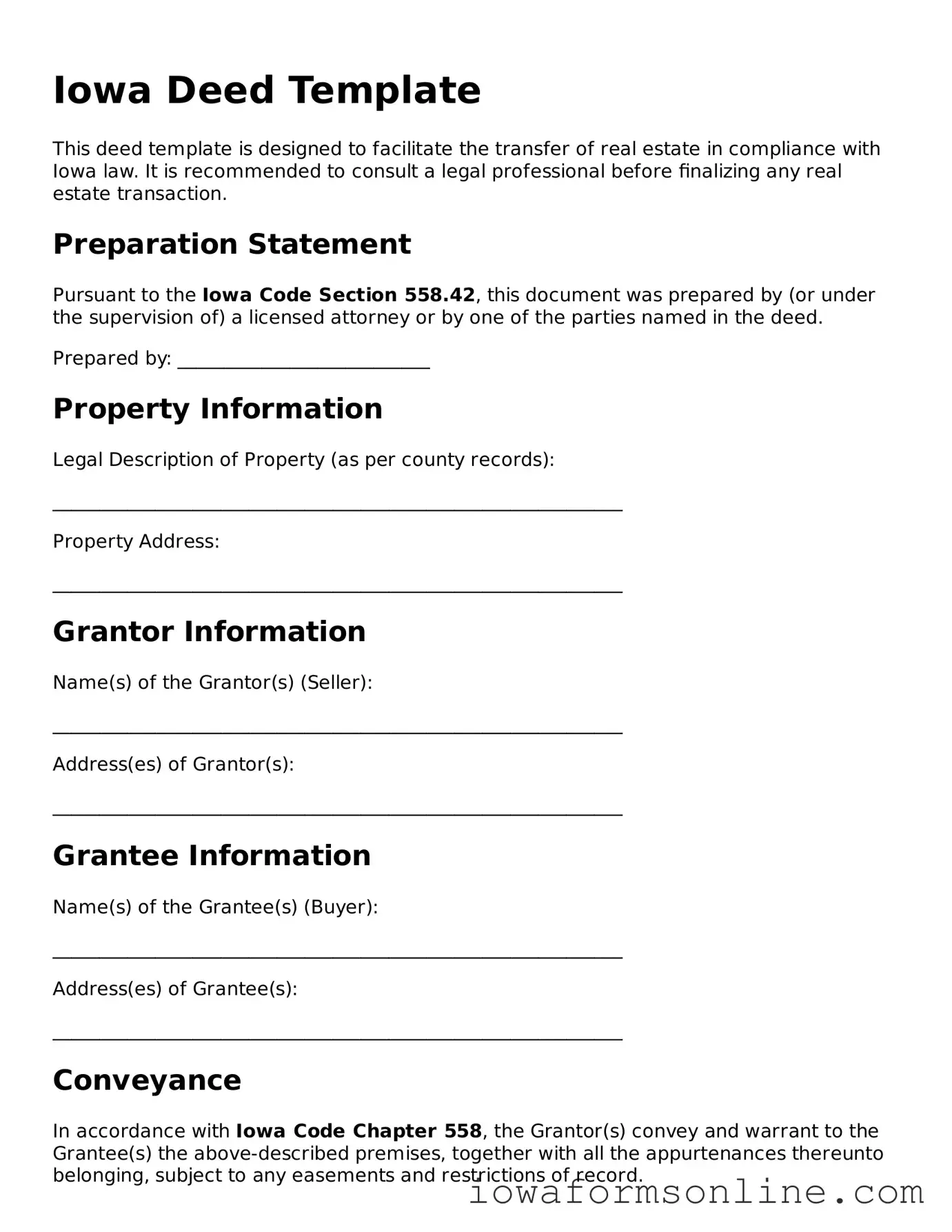 Blank  Deed Template for Iowa