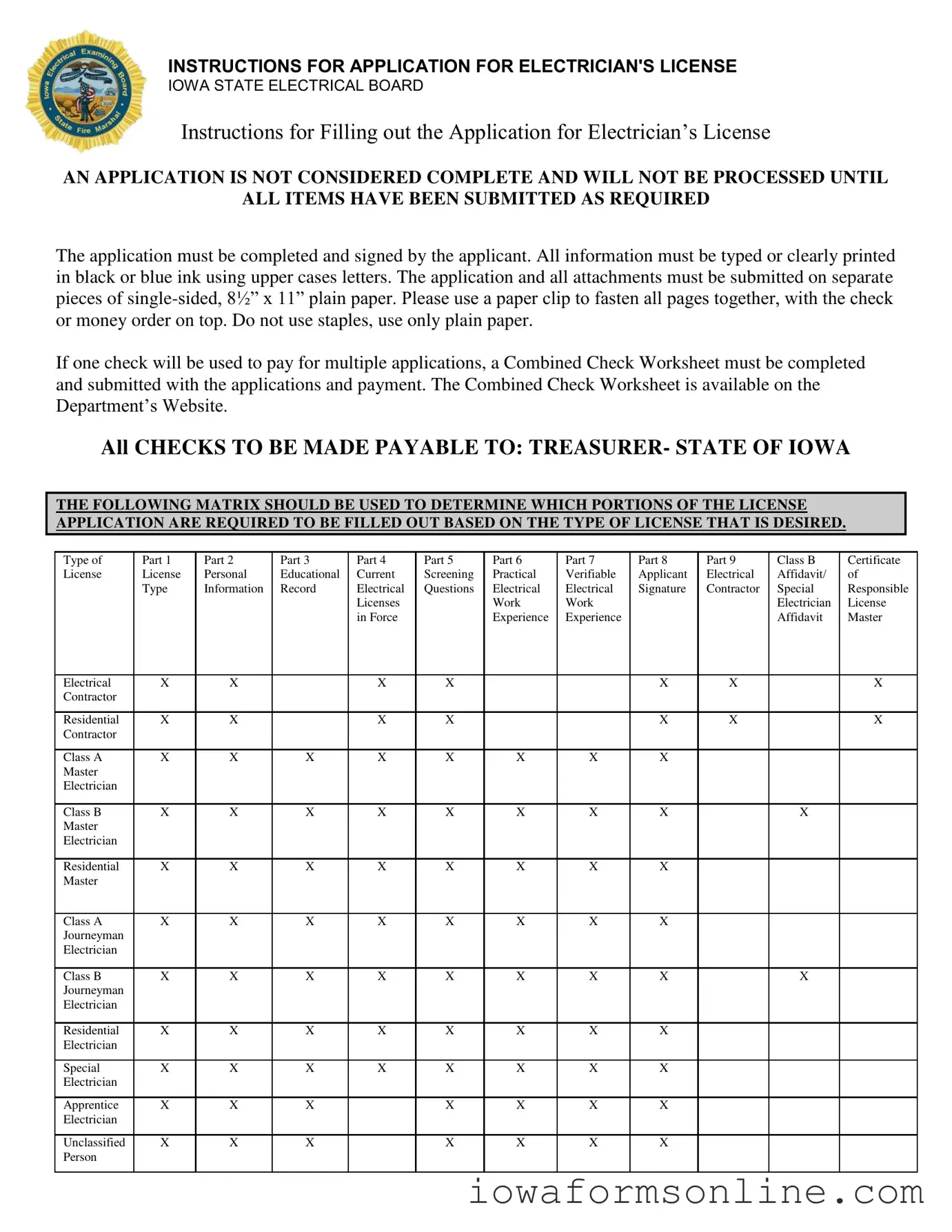 Fill a Valid Iowa Electrician License Application Template