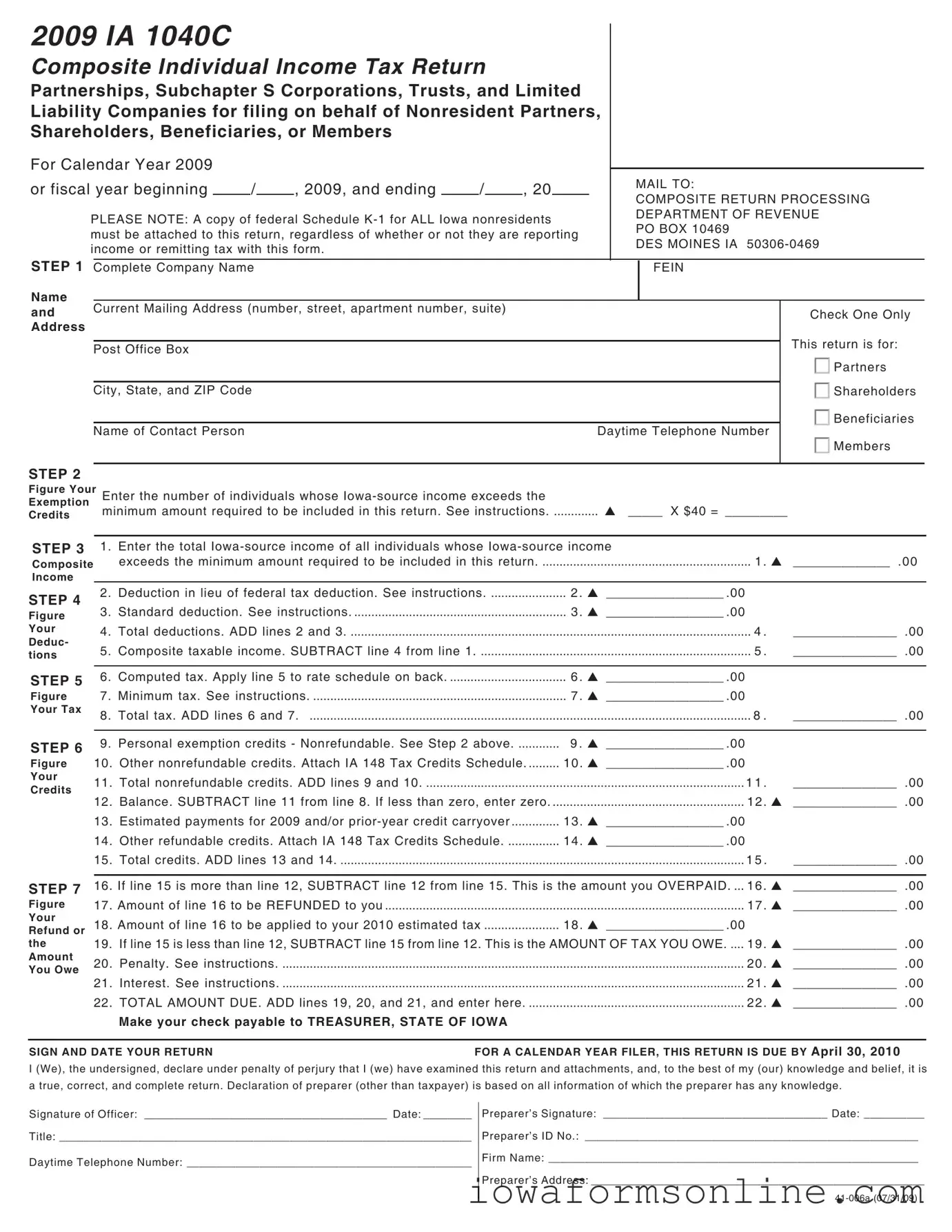 Fill a Valid Iowa Ia 1040C Template