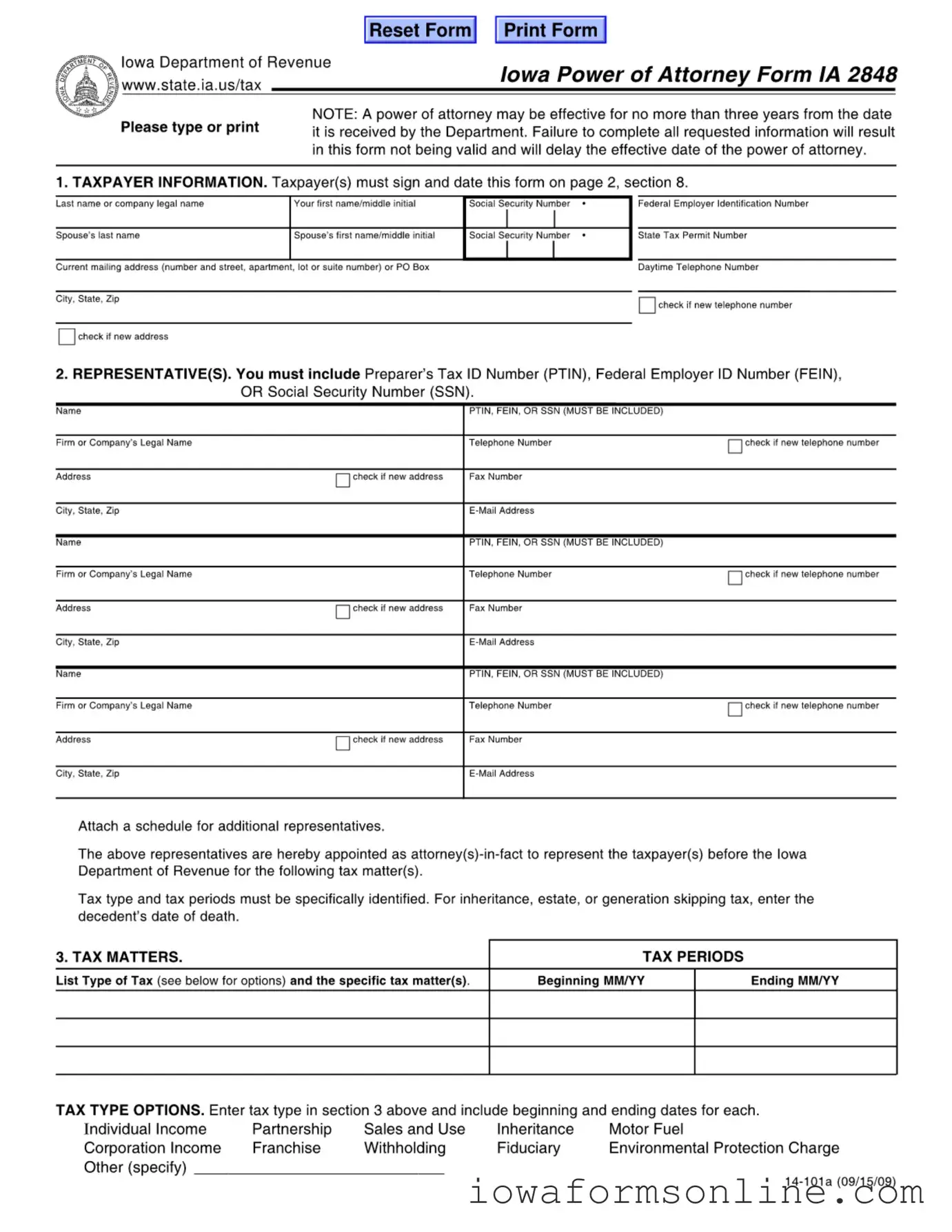 Fill a Valid Iowa Ia 2848 Template