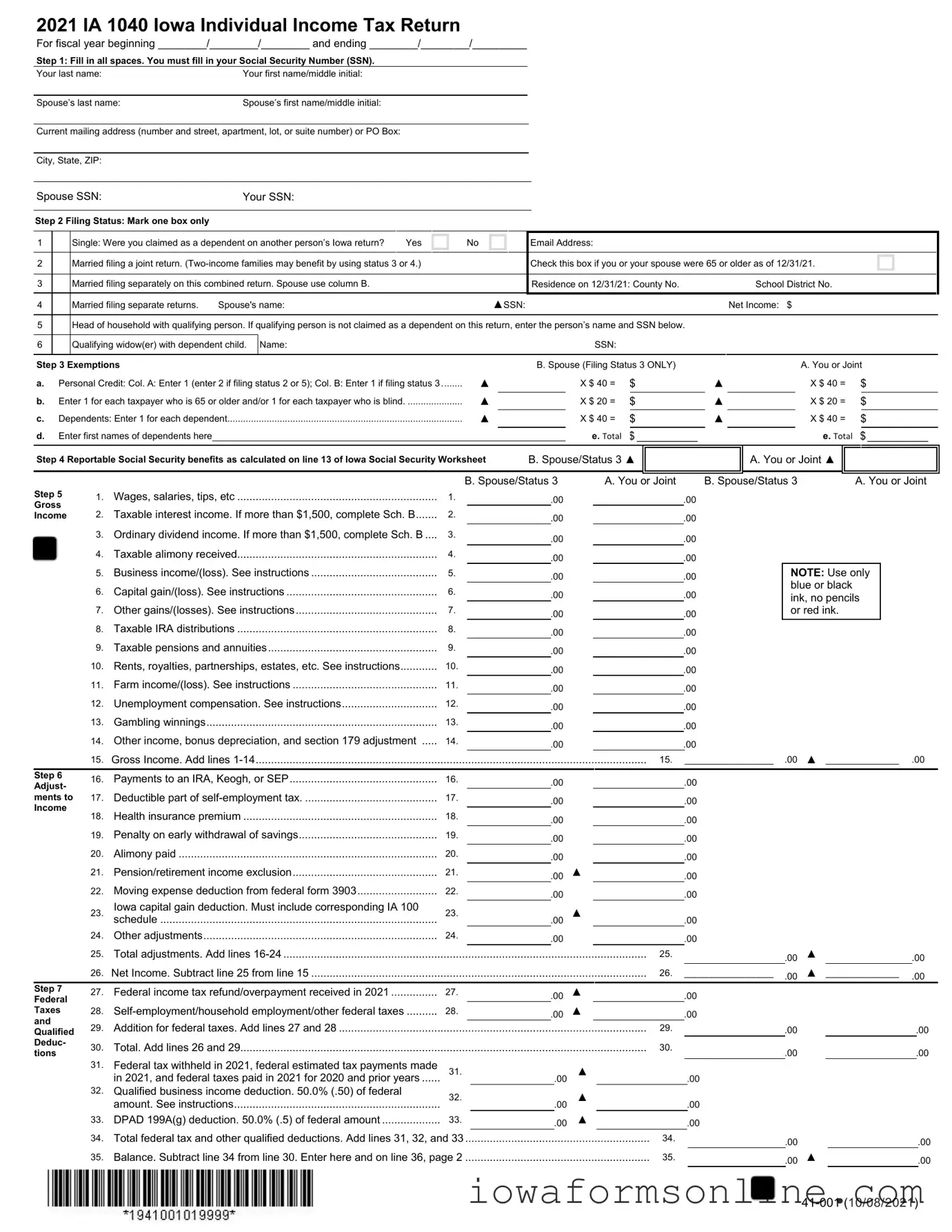 Fill a Valid Iowa Income Tax Template