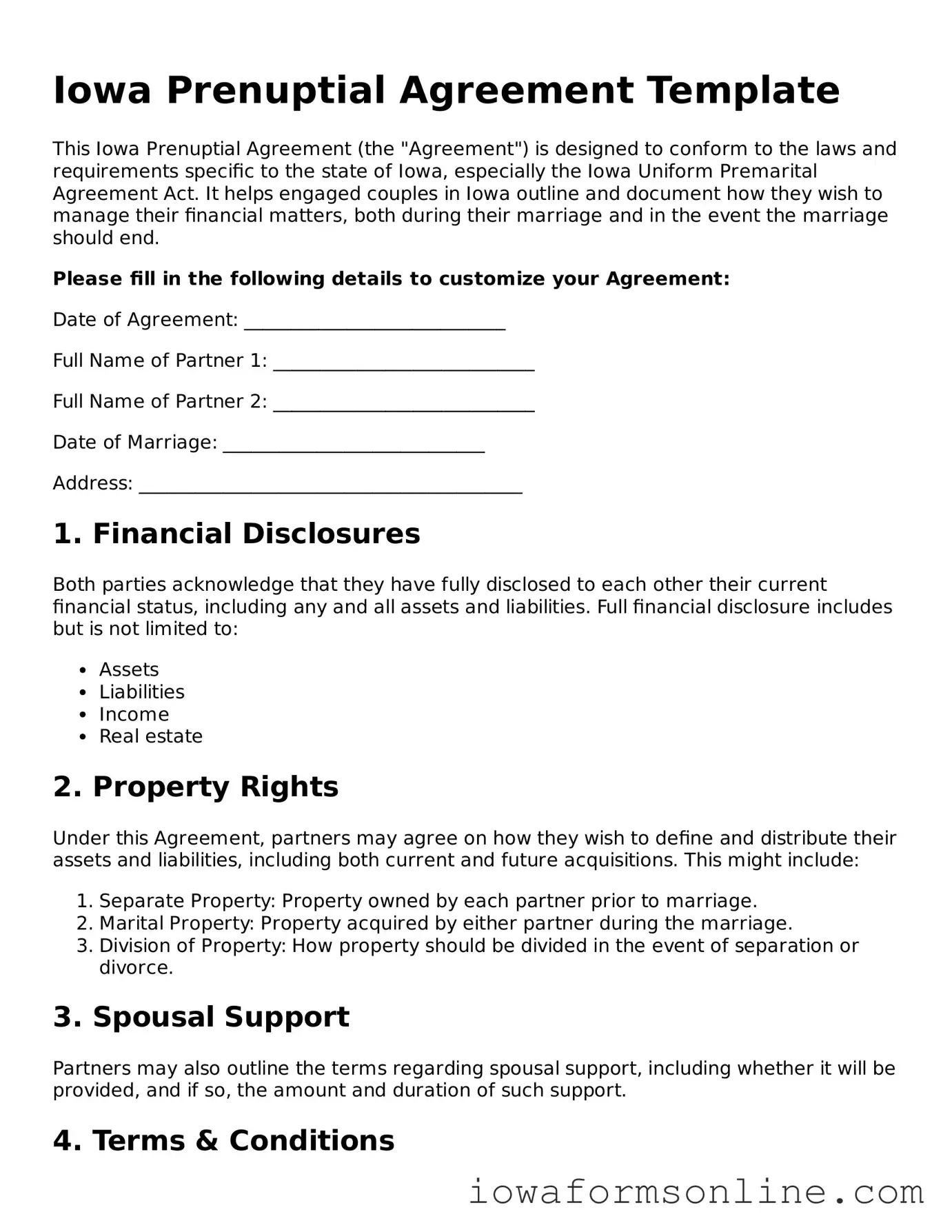 Blank  Prenuptial Agreement Template for Iowa