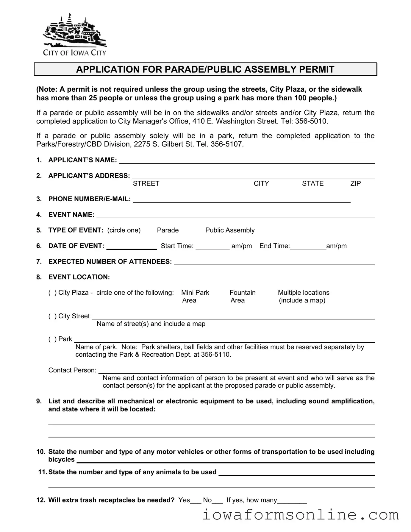 Fill a Valid Iowa Public Assembly Permit Template