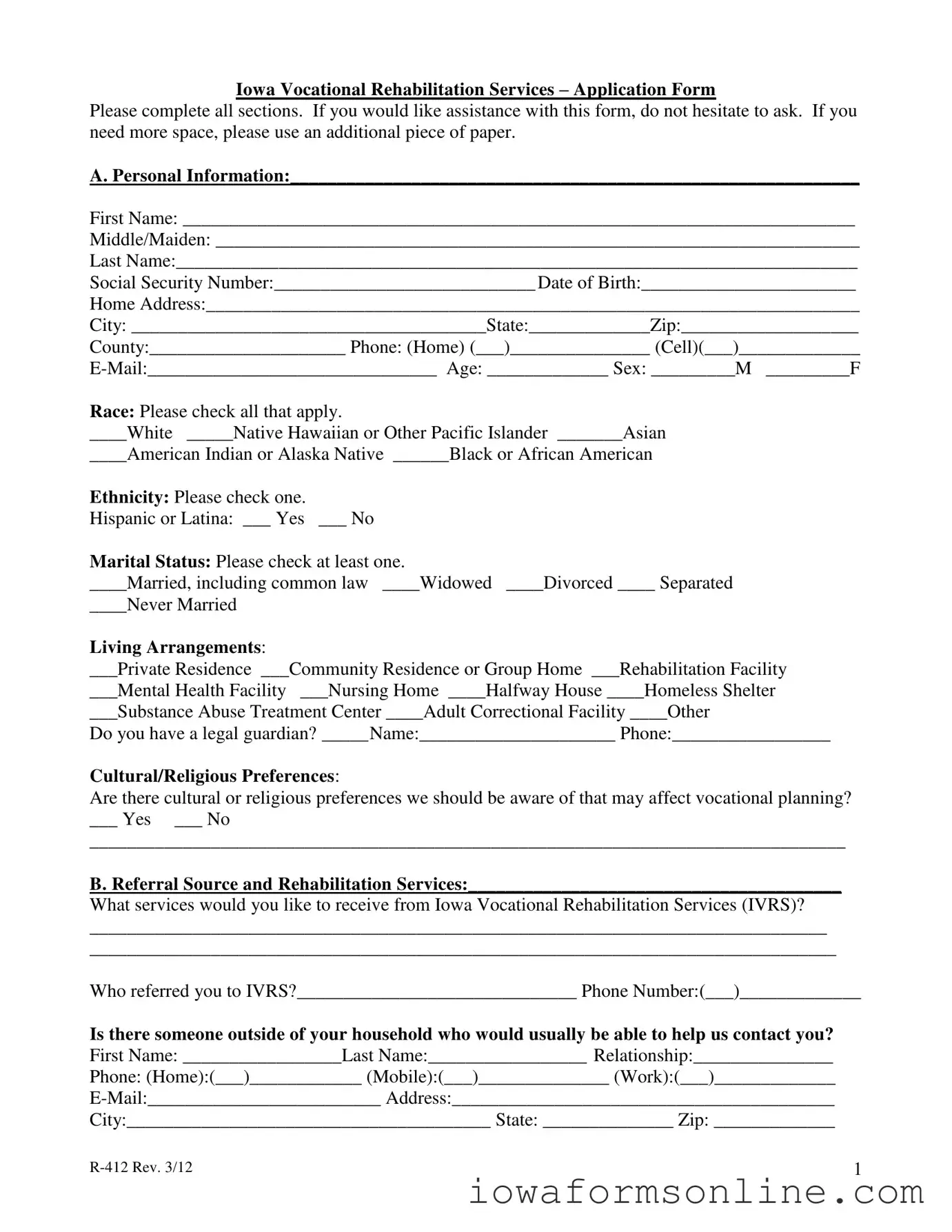 Fill a Valid Iowa R 412 Template