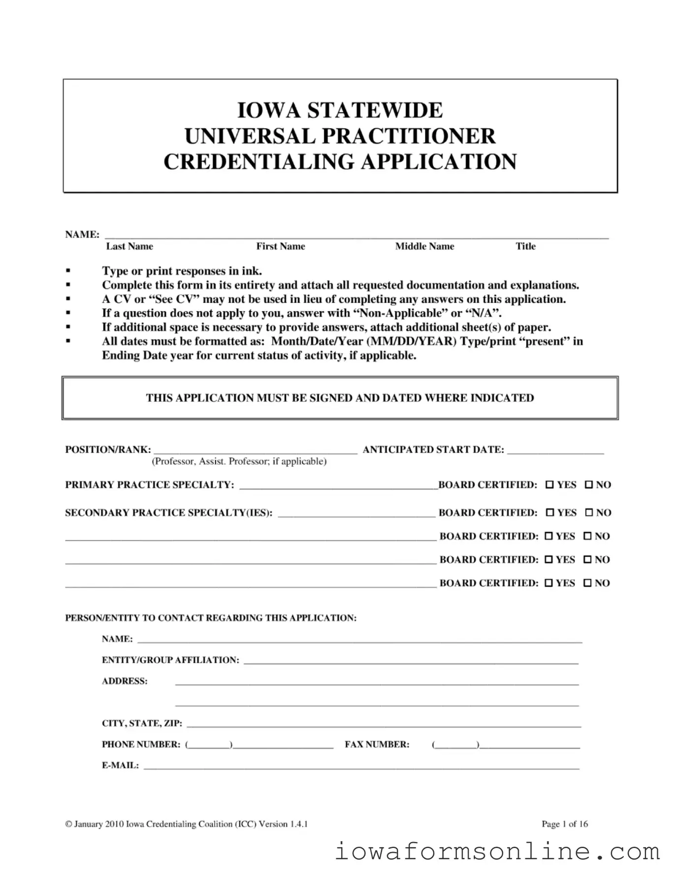 Fill a Valid Iowa Universal Application Template