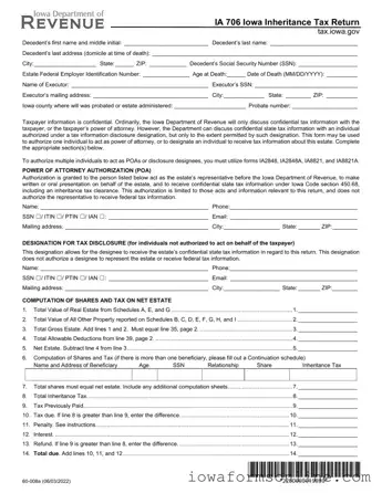Fill a Valid Ia 706 Iowa Template