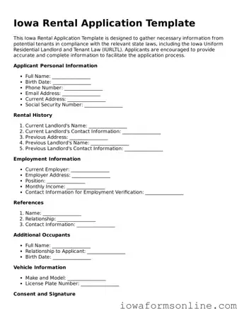 Blank  Rental Application Template for Iowa