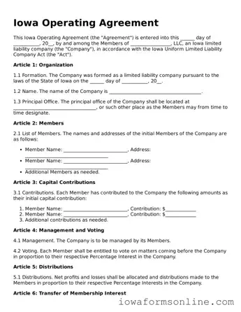 Blank  Operating Agreement Template for Iowa