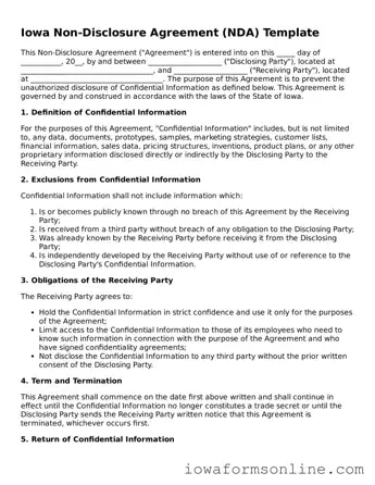 Blank  Non-disclosure Agreement Template for Iowa
