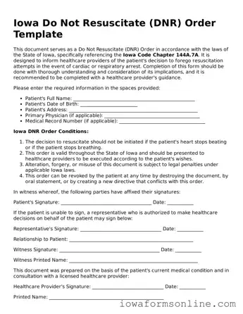 Blank  Do Not Resuscitate Order Template for Iowa