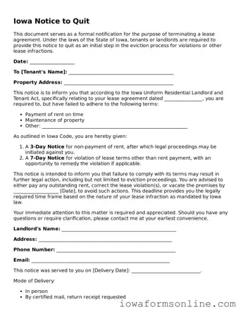 Blank  Notice to Quit Template for Iowa