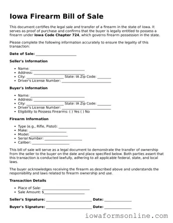 Blank  Firearm Bill of Sale Template for Iowa