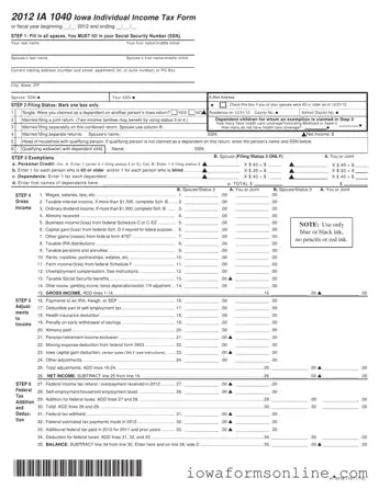 Fill a Valid Iowa Ia 1040 Template