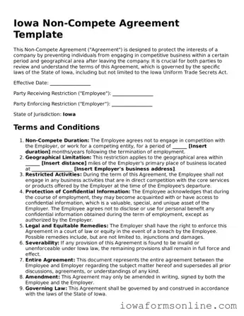 Blank  Non-compete Agreement Template for Iowa