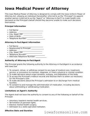 Blank  Medical Power of Attorney Template for Iowa