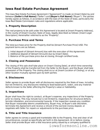 Blank  Real Estate Purchase Agreement Template for Iowa