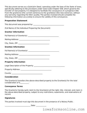 Blank  Quitclaim Deed Template for Iowa