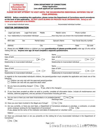 Fill a Valid Iowa Visitor Application Template