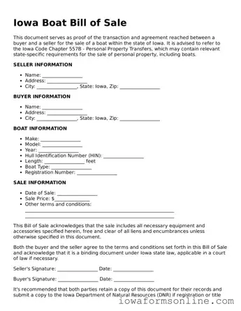Blank  Boat Bill of Sale Template for Iowa