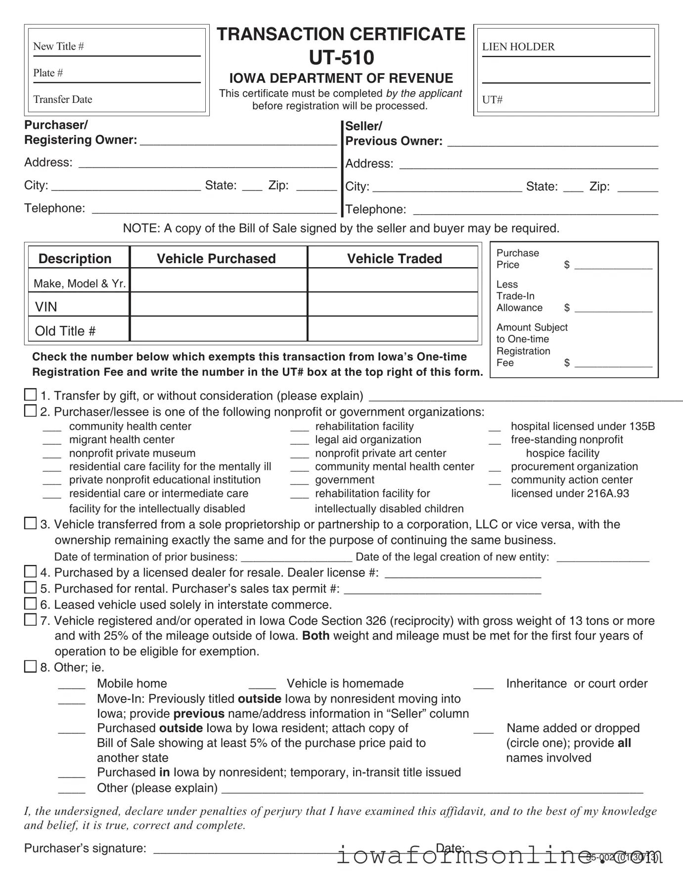 Fill a Valid Ut 510 Iowa Template